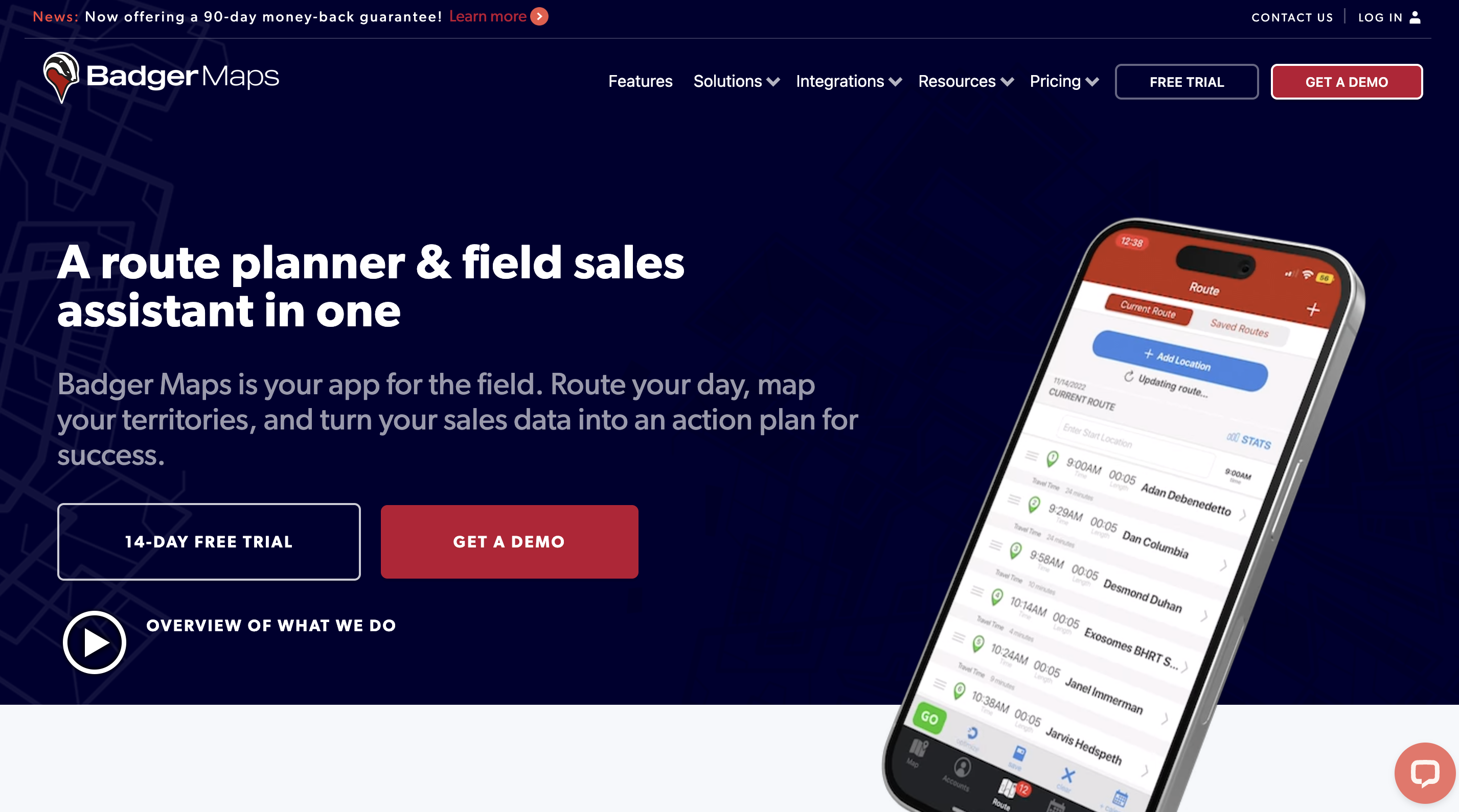 Badger Maps's landing page